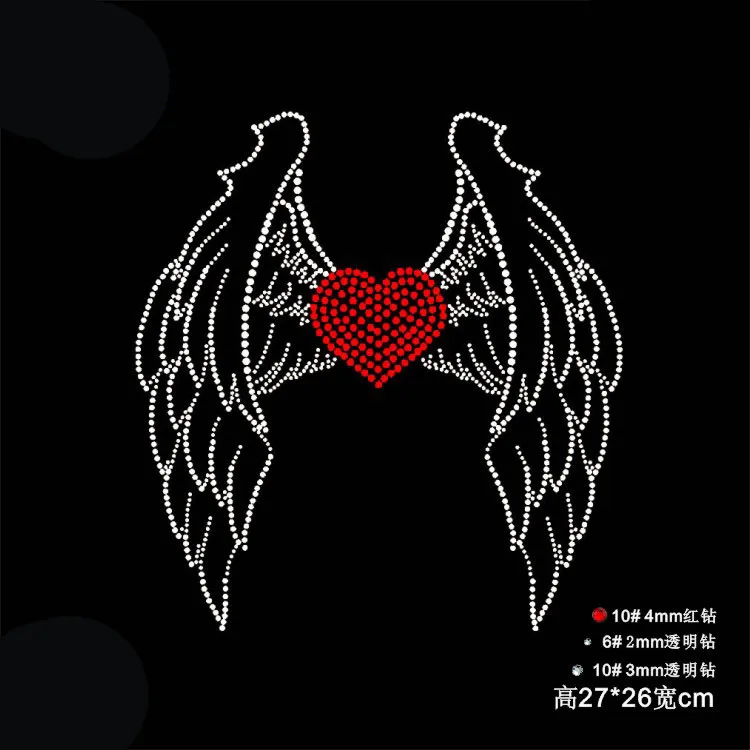 

2pc/lot Angel wings heart hot fix rhinestone transfer motifs iron on crystal transfers design patches for shirt coat