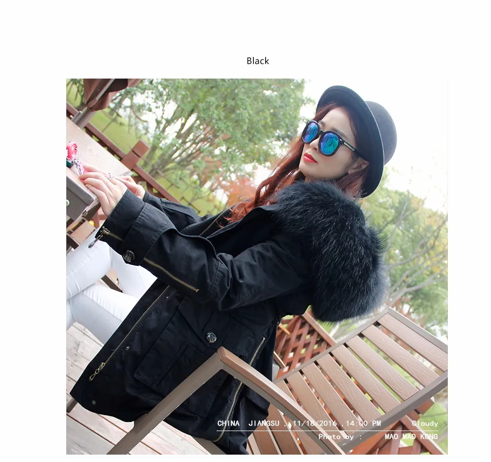 2023 Winter Coats Women Jackets Real Large Raccoon Fur Collar Thick Ladies faux fur lining Parkas black