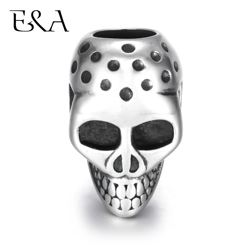 Stainless Steel Beads Skull Blacken Metal Large Hole 6mm Bead Setting Slider DIY Men Bracelet Making Supplies Handmade Jewelry