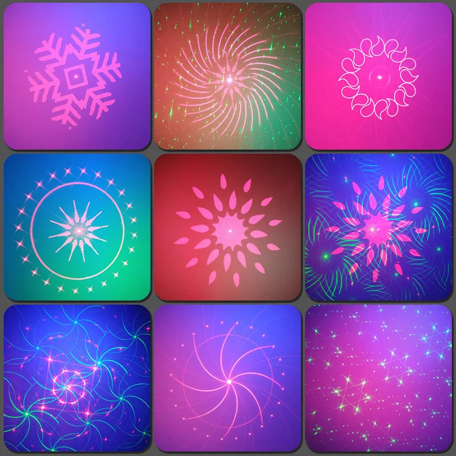 LED Club Disco DJ Party Light Red Green Laser Projector Lights with 16 Patterns Sound Control LED Xmas stage Projector Light