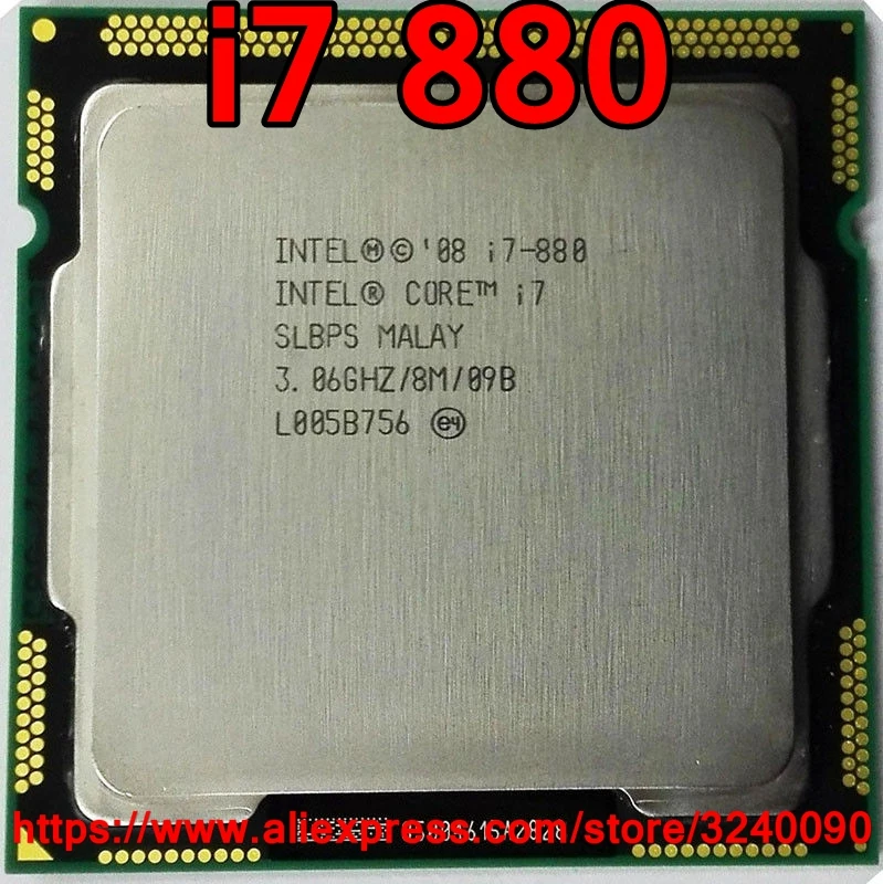 Original Intel Core i7 880 Quad Core 3.06GHz LGA1156 8M Cache 95W i7-880 เดสก์ท็อป CPU จัดส่งฟรี speedy เรือ out