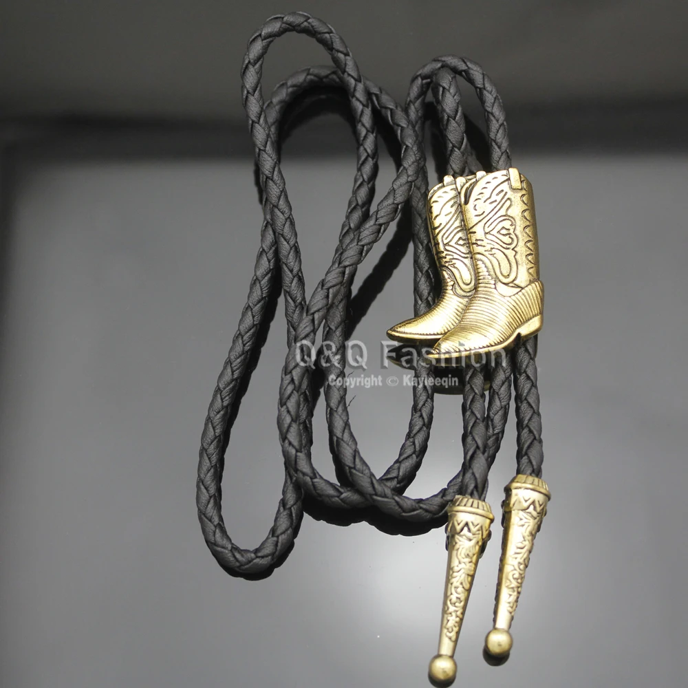 Cowboy Boots Rodeo Country Western Leather Bolo Bola Tie Line Dance Neck Fashion Jewelry Man Pendant Necklace Chain Accessories