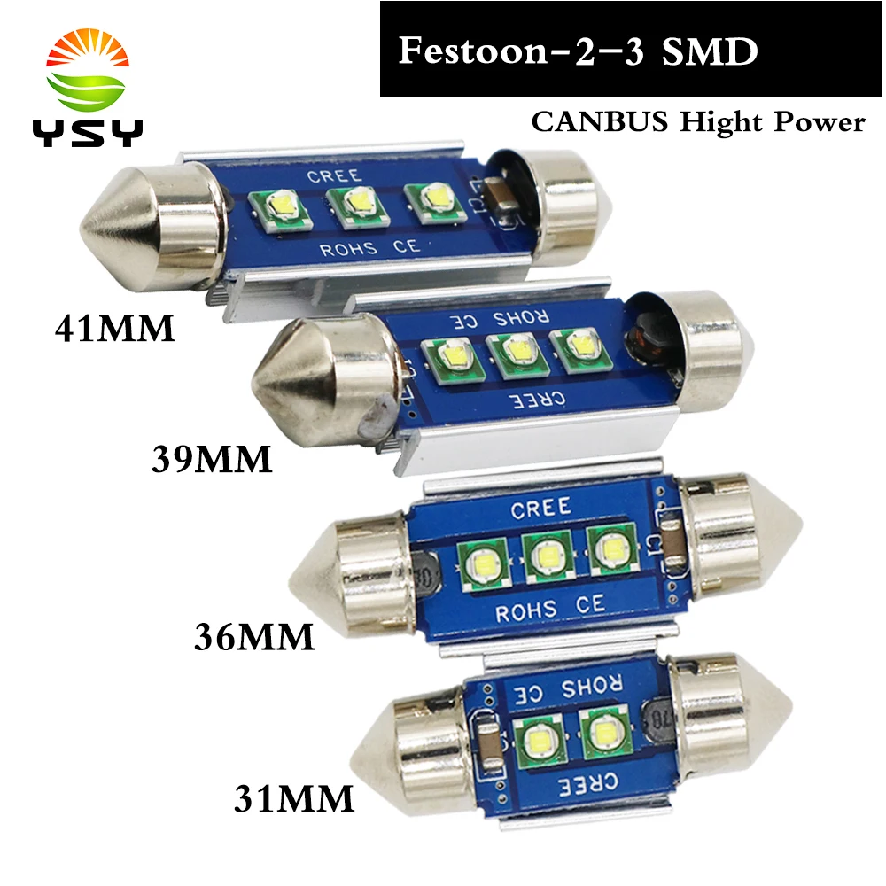 

YSY 50x Festoon 31/36/39/41mm C5W C10W Hight power 12V Chips LED Car Lights Canbus Error Free Interior Doom Lamps Reading Bulbs