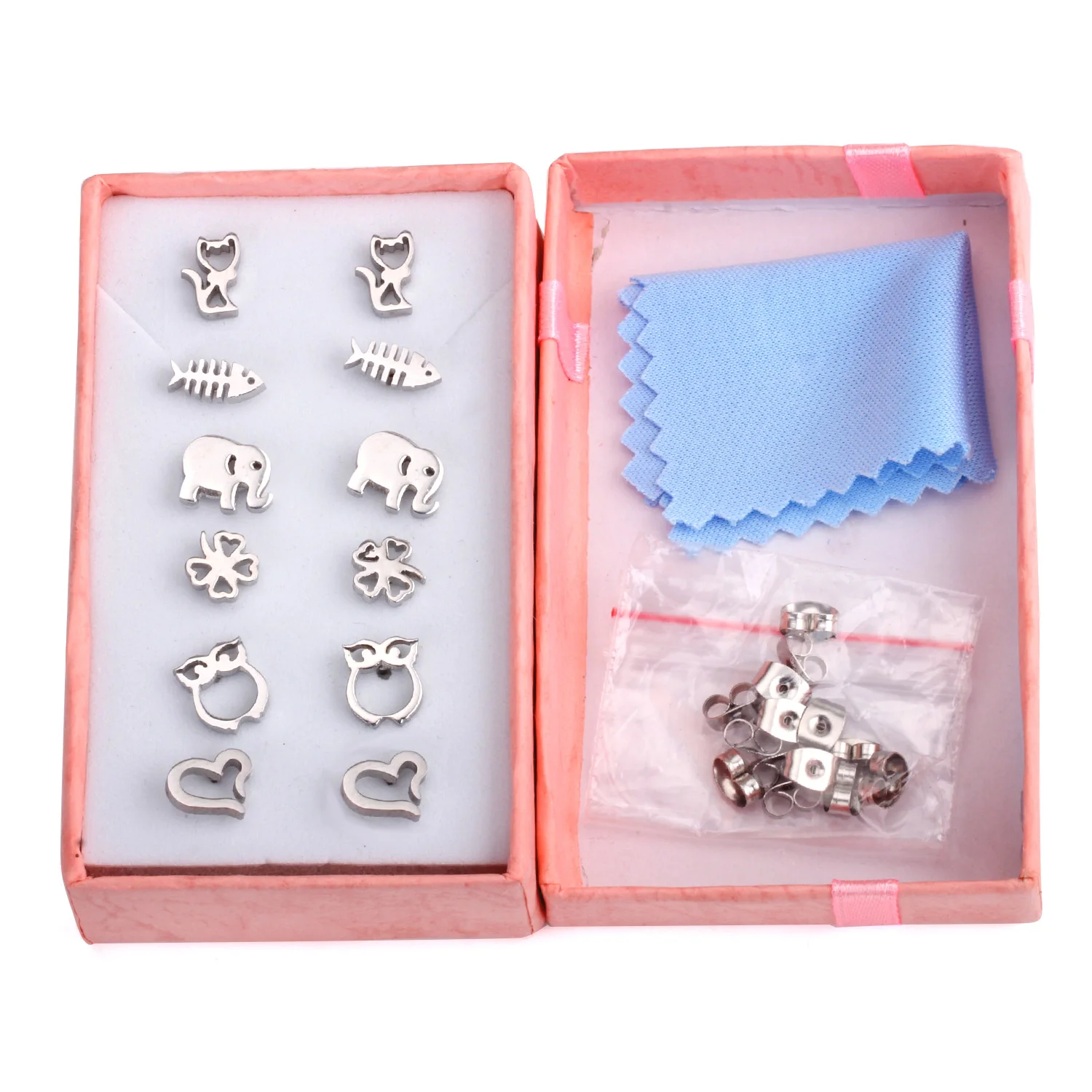 LUXUSTEEL 6Pairs/Box Monday to Saturday Mixed Style Earring Sets Flower/Elephant/Fish/Heart  Stud Earrings Female Collier