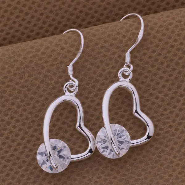 Classic High-Quality ES-AE495 Silver Color Jewelry Earrings For Women Wholesale Fashion Jewelry Heart Inlaid Crystal