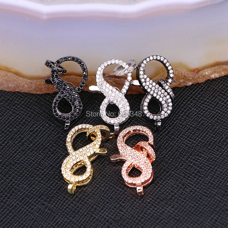 10PCS ZYZ180-9234 Copper Micro Pave CZ Rhinestone Infinity Clasps For DIY Necklace Bracelet Jewelry Accessories, 12 * 24 mm