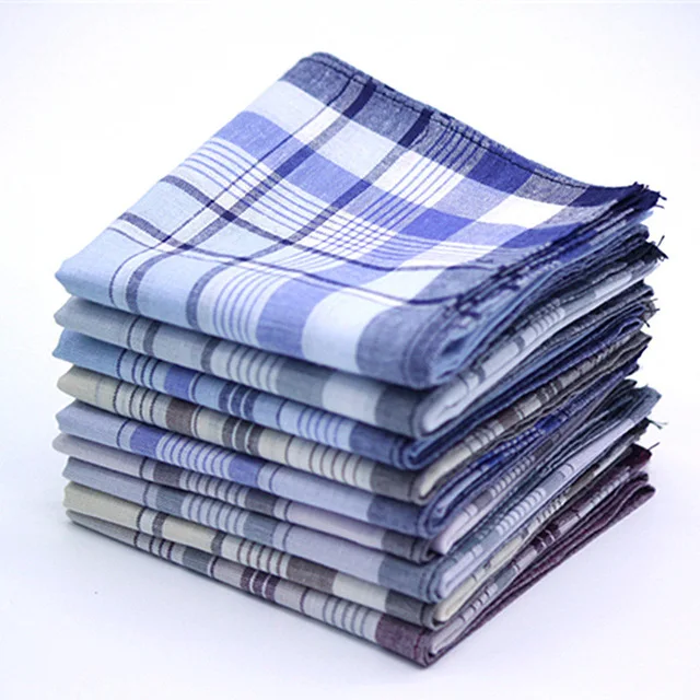 10Pcs Classic Vintage Plaid Stripe Handkerchief Hanky Men Pocket Squares 100% Cotton Business Casual Chest Towel Hankies 20