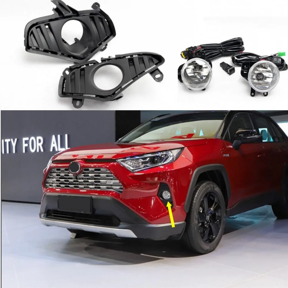 JanDeNing NEW Car Bumper Fog Lamp Kit w/Bulb Switch Cable Bezel For Toyota RAV4 2019 2020