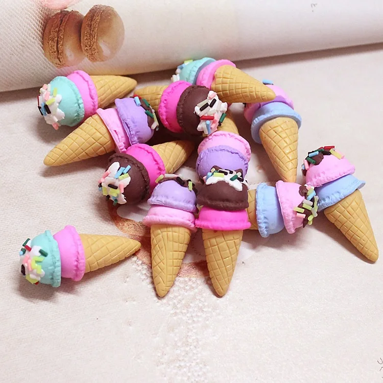 6pcs 31*15mm Polymer Clay Ice Cream Flat Back Resin Food Necklace Charms Very Cute Keychain Pendant Necklace For DIY Decoration