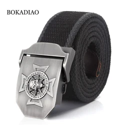 BOKADIAO Men&Women Military Canvas Belt Luxury Waistband Skull Cross Metal Buckle Jeans Belt Army Tactical Belts For Male Strap