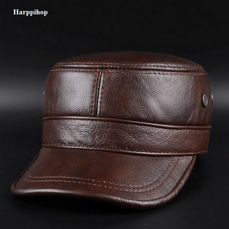 Autumn winter cowhide  hat male flat cap Leather Men's outdoor leisure leather hat cap