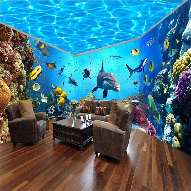 custom Underwater World wallpaper home decor Photo background wall paper living room Aquarium House Backdrop mural wall stickers