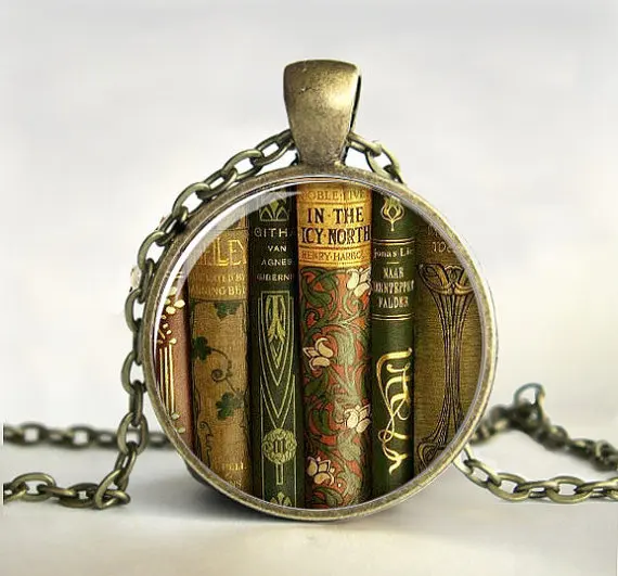 New Valentine Day Gifts Library Books Necklace Vintage Book Art Photo Jewelry Glass Pendants Link Chain Gift For Book Lovers HZ1