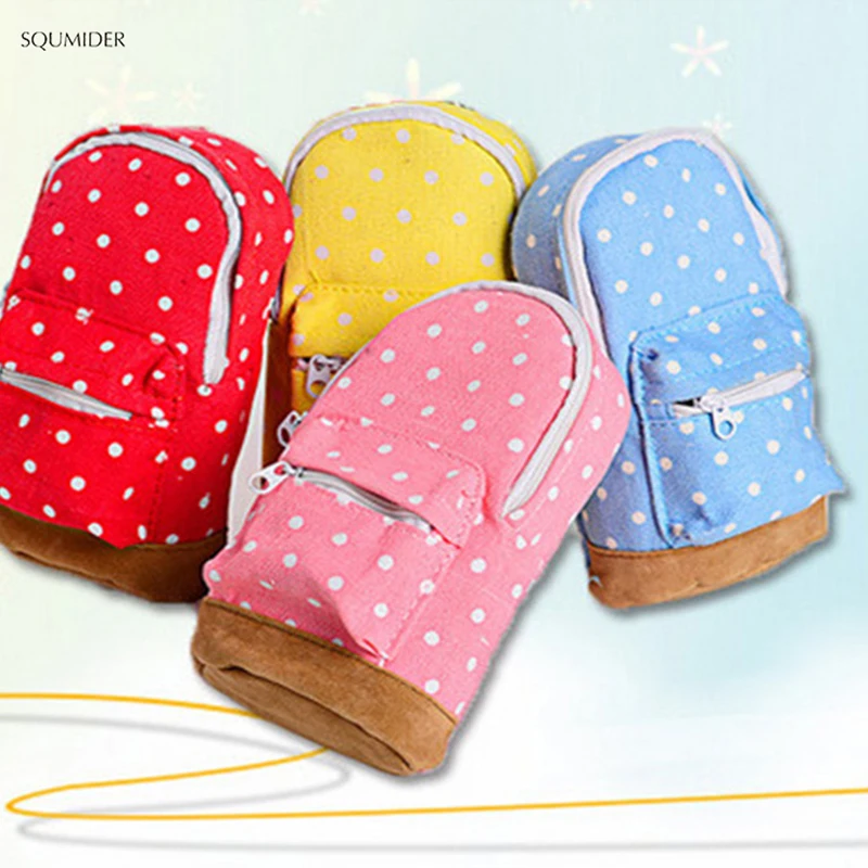 Cute Creative Pencil Cases Big Capacity Canvas Backpack Polka Dot Pencil Bag Storage Cosmetic Bags For Women School Office