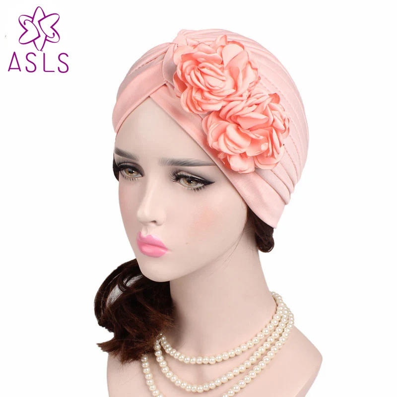 

2018 New Fashion Xulury Ladies double flower beanie turban chemo cap for hair loss women