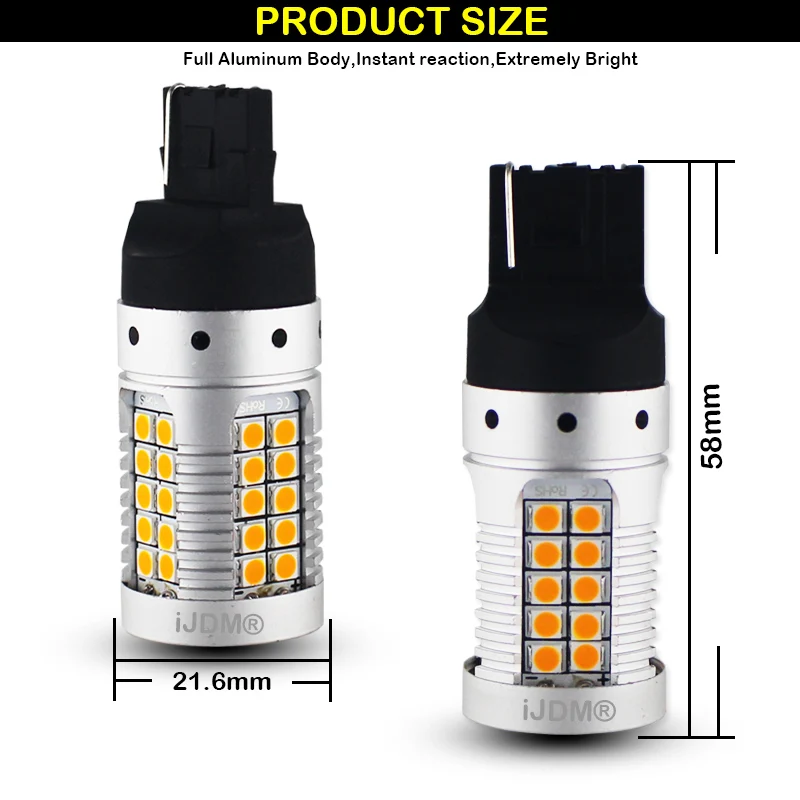 (4) Canbus No Hyper Flash Amber Yellow 7440 W21W WY21W T20 LED Replacement Bulbs For Car Auto Front or Rear Turn Signal Lights