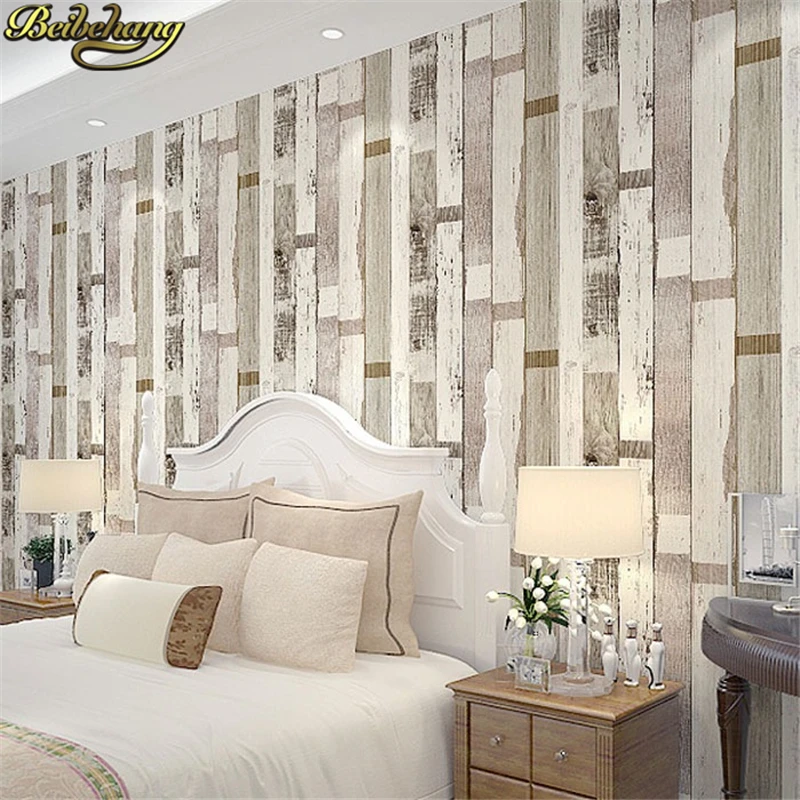 beibehang Style Striped Wallpaper Vintage Wood Wall Paper 3D Bars Living Room Wall Home Decor Blue Beige White papel de pared