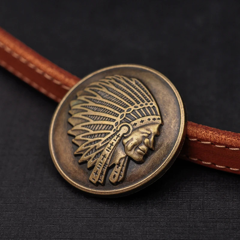 35mm10pcs Heavy Brass Southeast Tribal Indian Chief Head Leathercraft Saddles Conchos for Purse Wallet Belt Decor Screw Back
