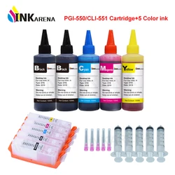 550 551 XL PGI 550 CLI 551 Refillable Ink Cartridge For Canon Pixma IP7250 IX6850 MG6350 Printer + 5 Color Refill Ink Dye Kit