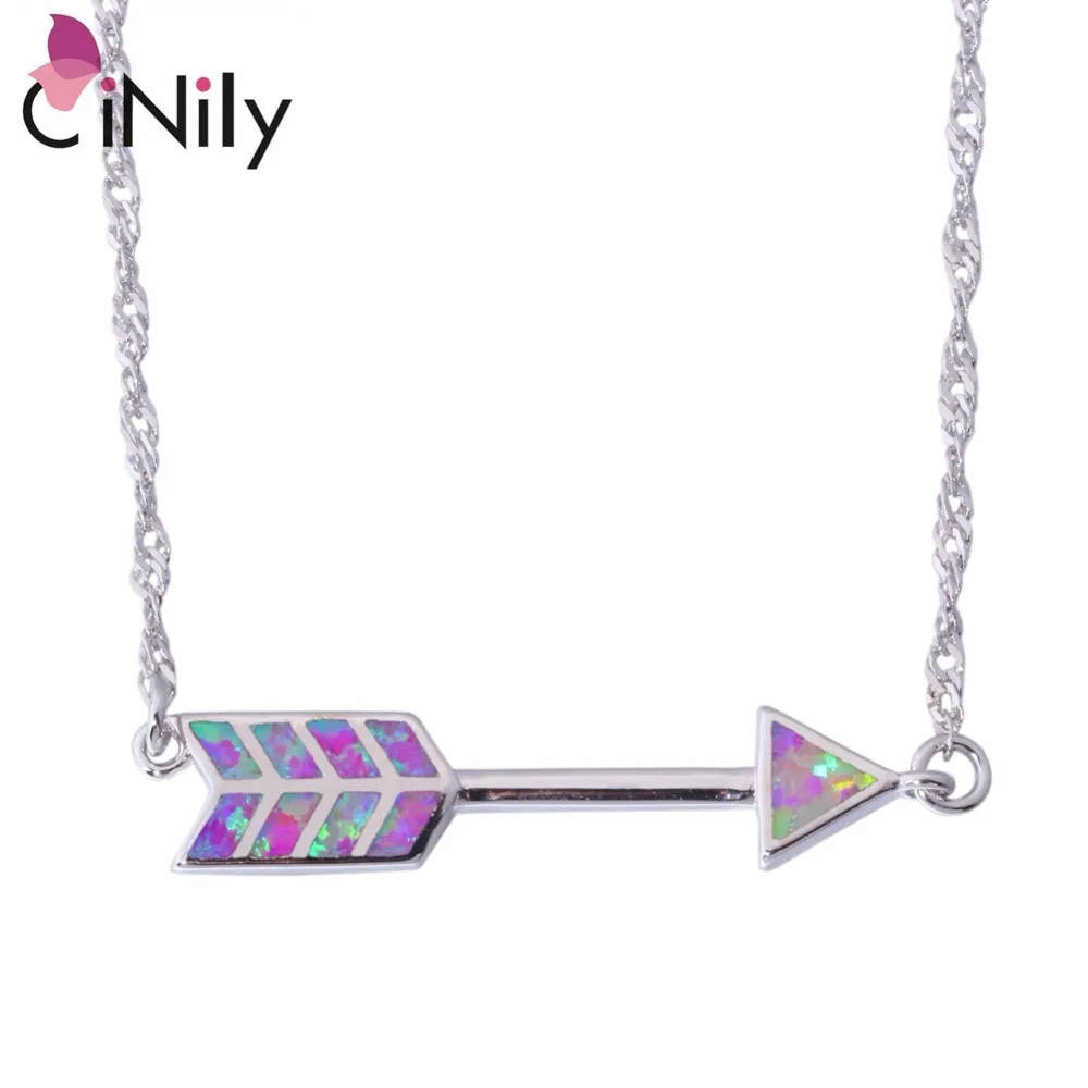 

CiNily Created Pink Blue Fire Opal Silver Plated Wholesale Hot Sell Jewelry for Women Gift Necklace Pendant 19 1/4" OL59-60