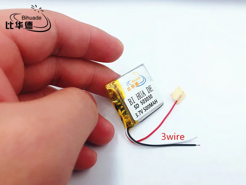 Li-Po-بطارية بوليمر مع 3 أسلاك ، 500 مللي أمبير ، 3.7 فولت ، 503030 ، بطارية ليثيوم أيون للأجهزة المحمولة ، dvr ، GPS ، MP3 ، mp4 ، مكبر صوت