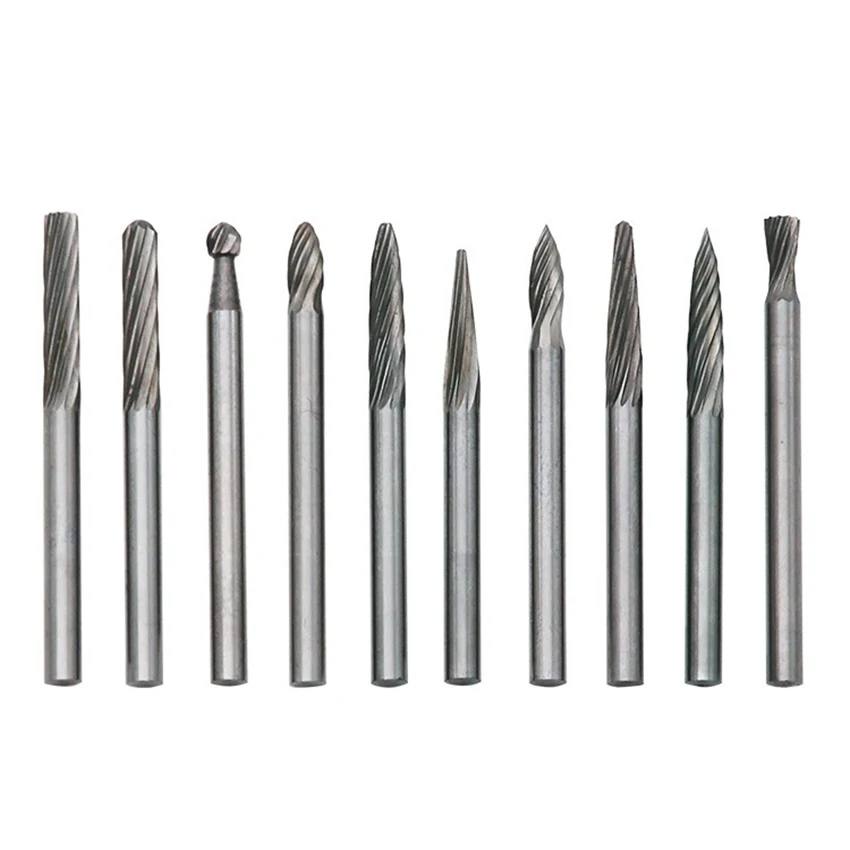 Tungstênio Aço Carboneto Rotary Arquivos, Fresa, Moedor Wind-Mill Acessórios, 3mm Handle, Rebarbação, Moagem Bit, 20pcs por conjunto