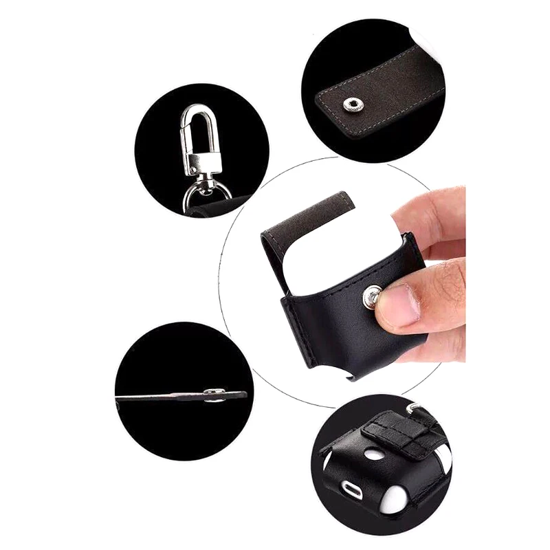 Funda protectora para auriculares inalámbricos Air Pods, funda de cuero PU con soporte, fundas de carga con gancho para Apple AirPods
