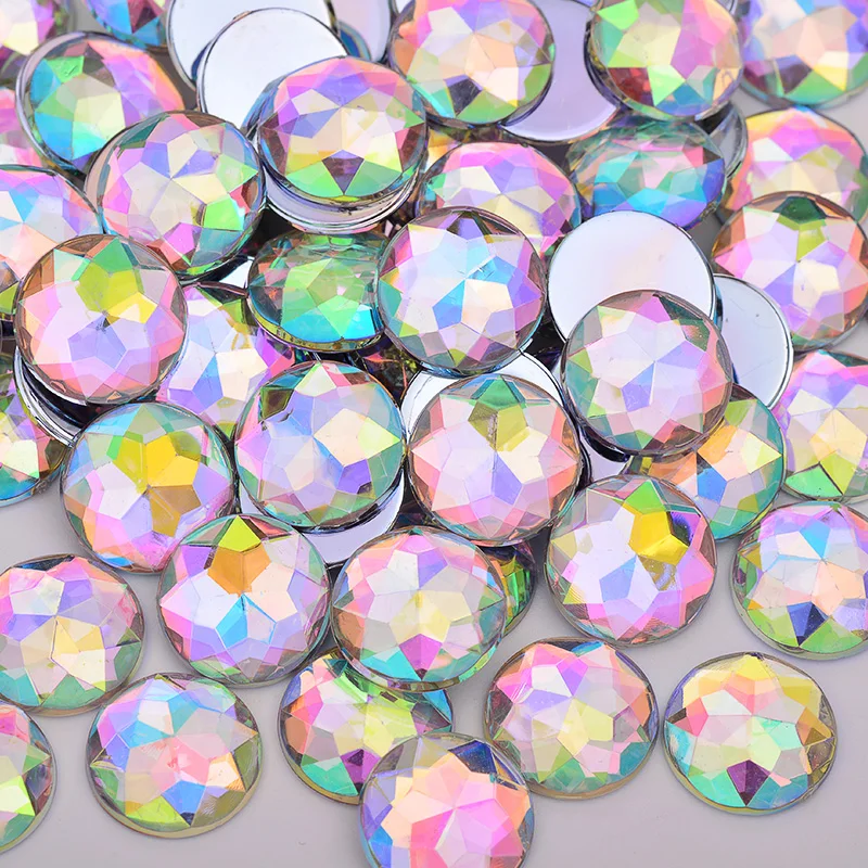 JUNAO 25mm Big Clear AB Crystal Acrylic Rhinestone Flat Back Strass Crystal Non Sewing Round Stones Glue On Gems For Garment