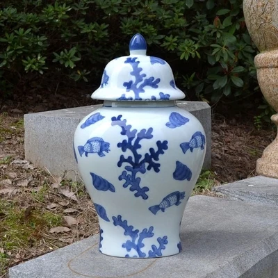 New Chinese Ceramic jar Ornamental Blue And White Porcelain Decorative Pot Living Room Tv Cabinet Decoration porcelain jar vase