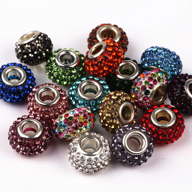 

10Pcs/Lot Mix Color Rhinestone Beads Round DIY Spacer European Czech Beads Charms Fit For Charms Bracelet