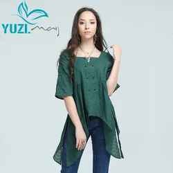 Camisa feminina de poliéster 2017 yuzi. way, boho, nova blusa de algodão em poliéster, com gola quadrada e bordado de flores, assimétrica b9220