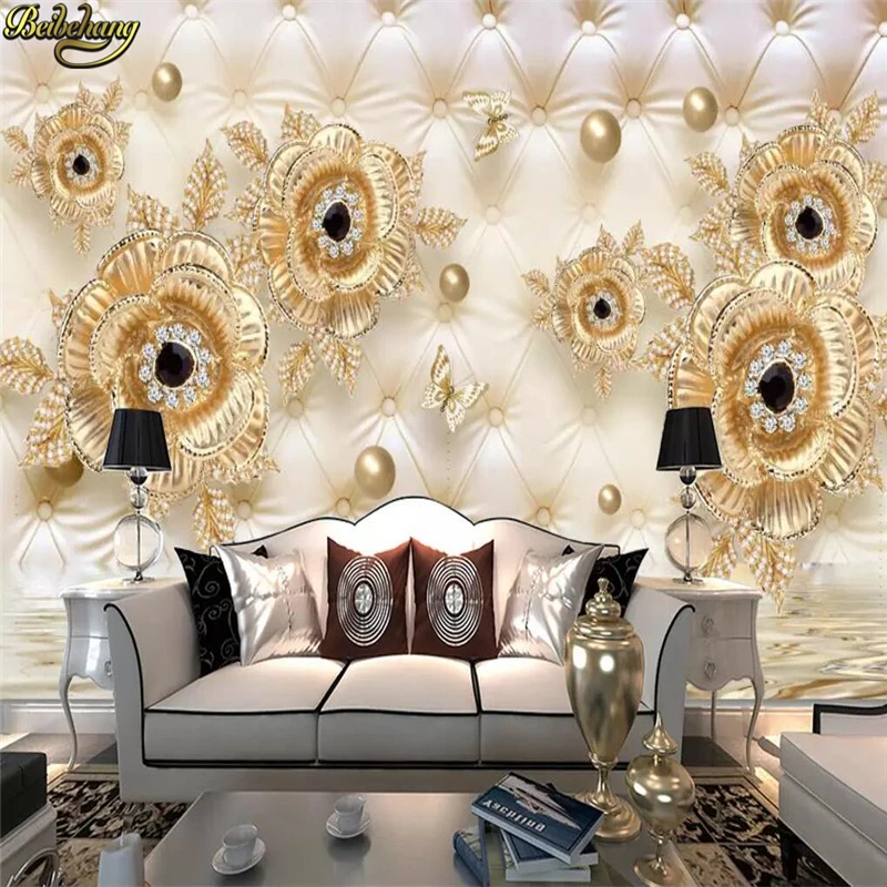 

beibehang Custom wallpaper mural 3D embossed gold gold mosaic jewel wall papel de parede wall papers home decor 3d wallpaper