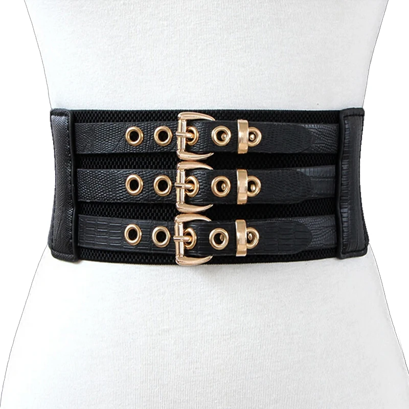 

Fashion Women Belts Multilayer metal buckle Elastic Wide Stretch Waistband Waist Belt female accessories