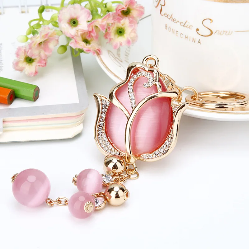 New Men High-end Rhinestone Tulip High Quality Key Holder Bag Vintage Accessories Hot Women Best gift Jewelry K2027