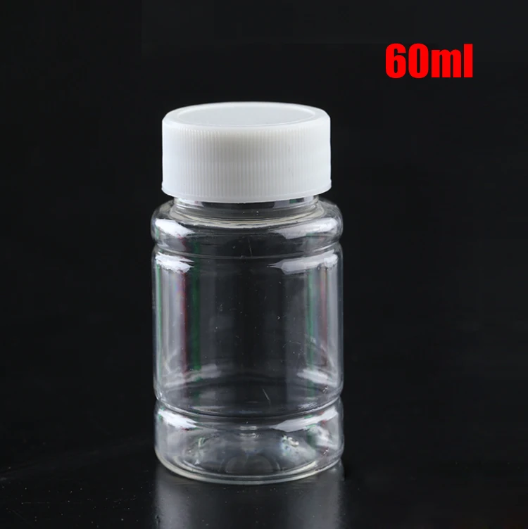

100pcs 60ml Transparent Color Wide Mouth Plastic Bottles,Capsule Containers, Sample Packing Bottles, Powder Storages Screw Caps