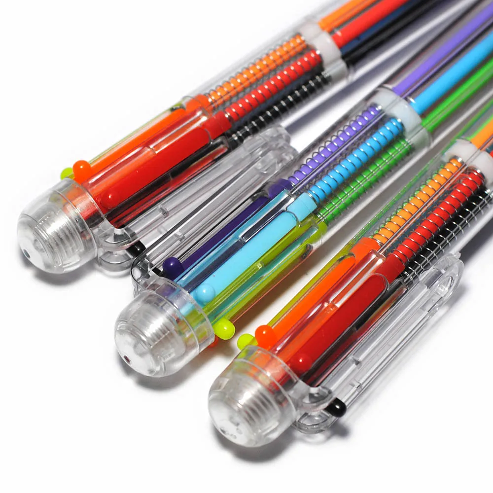 VITNAT-Canetas de plástico com modelos multicoloridos, 6 em 1, caneta esferográfica, caneta tipo push, papelaria, escola, ferramentas de escritório,
