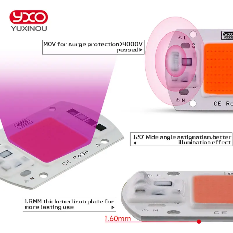 YXO YUXINOU LED COB Chip For Grow Plant Light Full Spectrum Input 220V AC 20W 30W 50W For Indoor Plant Seedling Grow and Flower