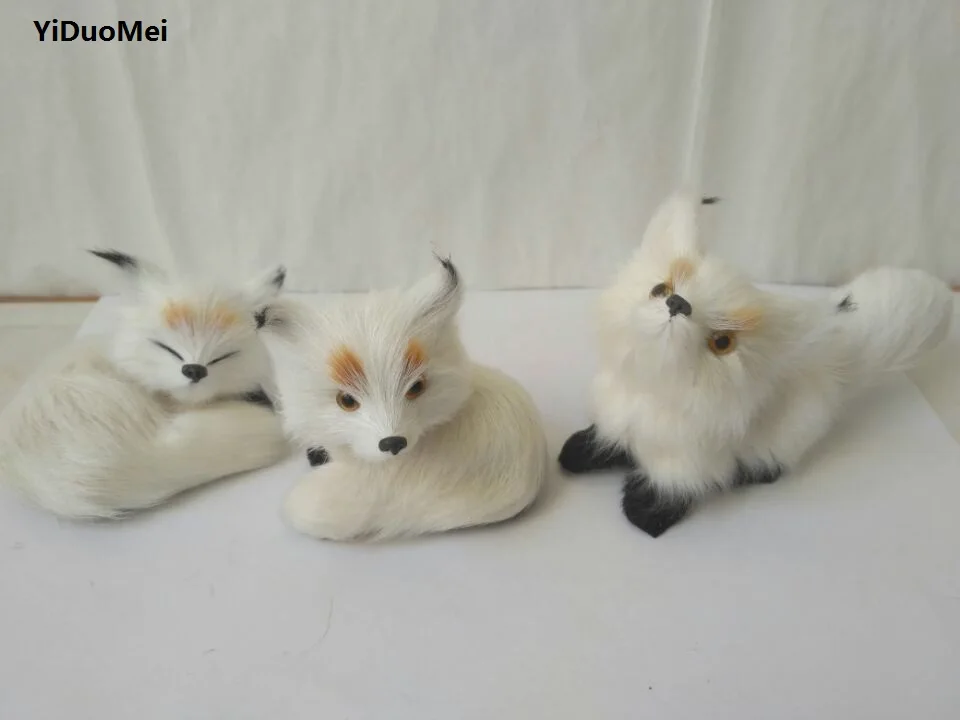 plastic&furs mini 8-13cm white fox artificial foxes one lot/ 3 pcs model handicraft ,home decoration gift a1913