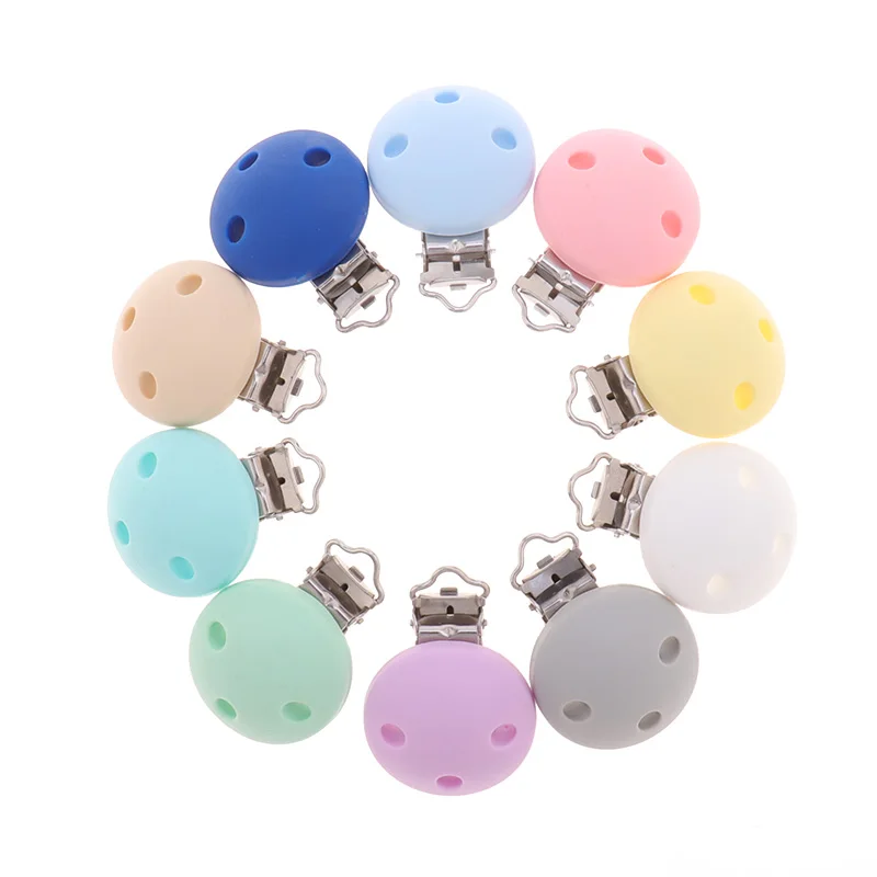 

10pcs Round Silicone Clips Bpa Free Baby Teething Teether Necklace Accessories Infant Pacifier Holder Chain Nipple Clasps DIY