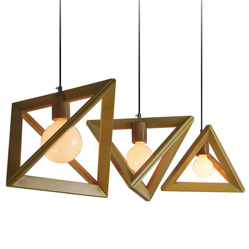 

Wood Triangle Modern Led Pendant Light American Loft Country Style Lamp for Restaurant/Bar/Dining Room/ Bedroom Home Lighting