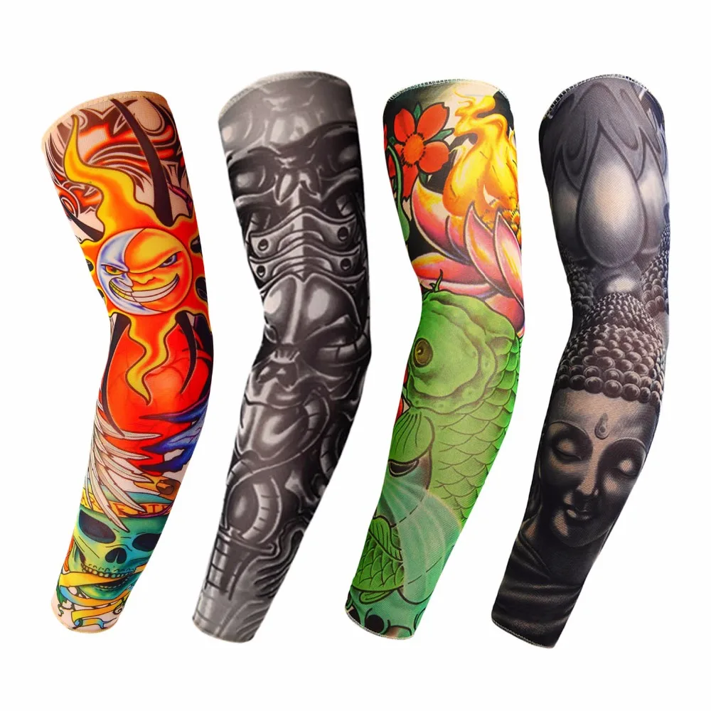 HKUCO Nylon tattoo cuffs Unisex Slip On Sunscreen unique fake Tattoo Arm Sleeves Kit Special part  -4 pce