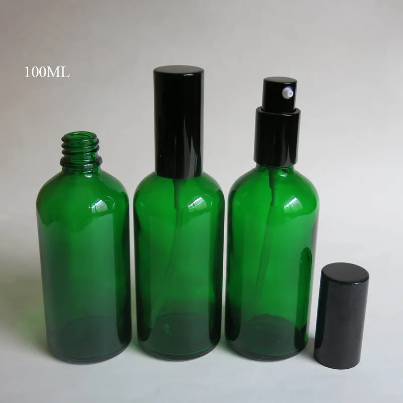 wholesale 100 pcs 100ml Green Glass Bottle With Lotion Pump, 100 ml glass Essential Oil Glass Bottle, Empty Packing Bottles