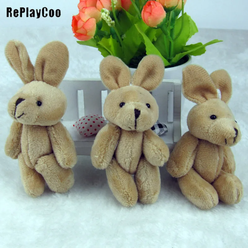 50Pcs/Lot Kawaii Bunny Soft Stuffed Plush Toys Brown 11 cm Rabbit Kids Toys Small Pendant Birthday Gifts Parties Decor J00702