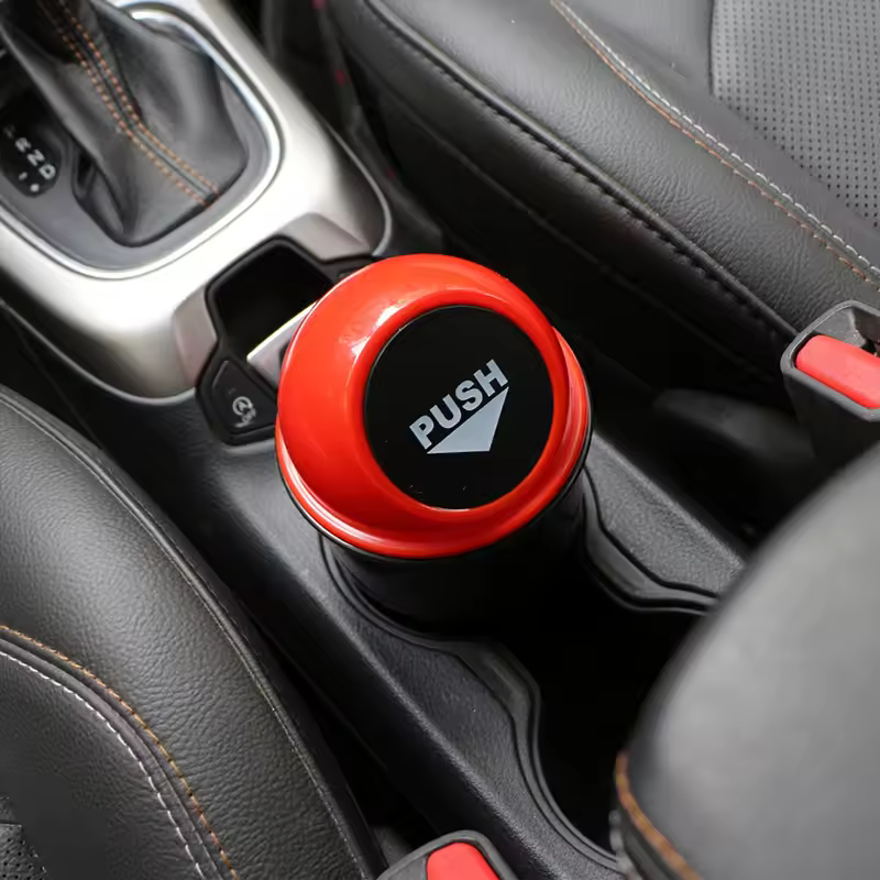 Compact auto trash bin engineered for center console placement. Apply 'aligncenter' class; prohibit alignleft, alignright, or float.