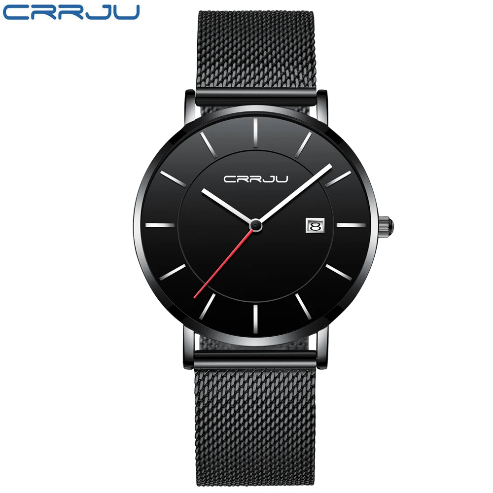 

CRRJU New Arrival silm Men sports Watches Business Waterproof Simple Gift WristWatches Male Relogio Masculino Men black Clock