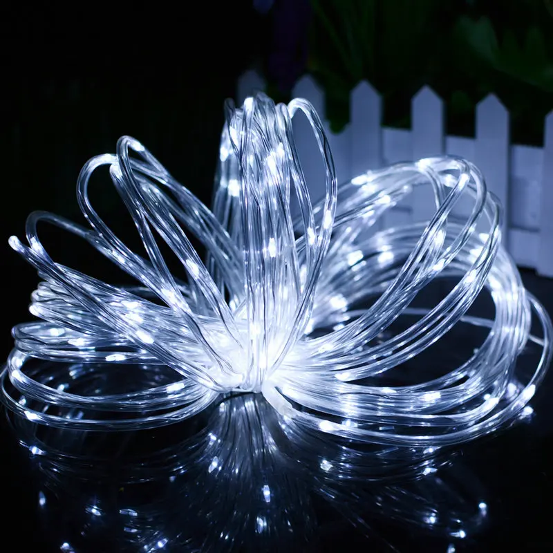 Solar powered 7M 50LEDs Waterproof Transparent Tube Rope Fairy String Light cooper wire lamp Chrstimas Wedding Garden tree decor