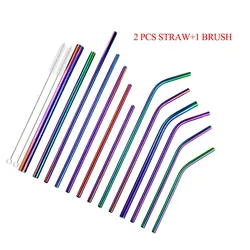 Reusable Drinking Metal Straw Stainless Steel Colorful Rainbow Straw 16/19/21/23/26cm Straws Diameter 6/8/12mm With 1 Brush