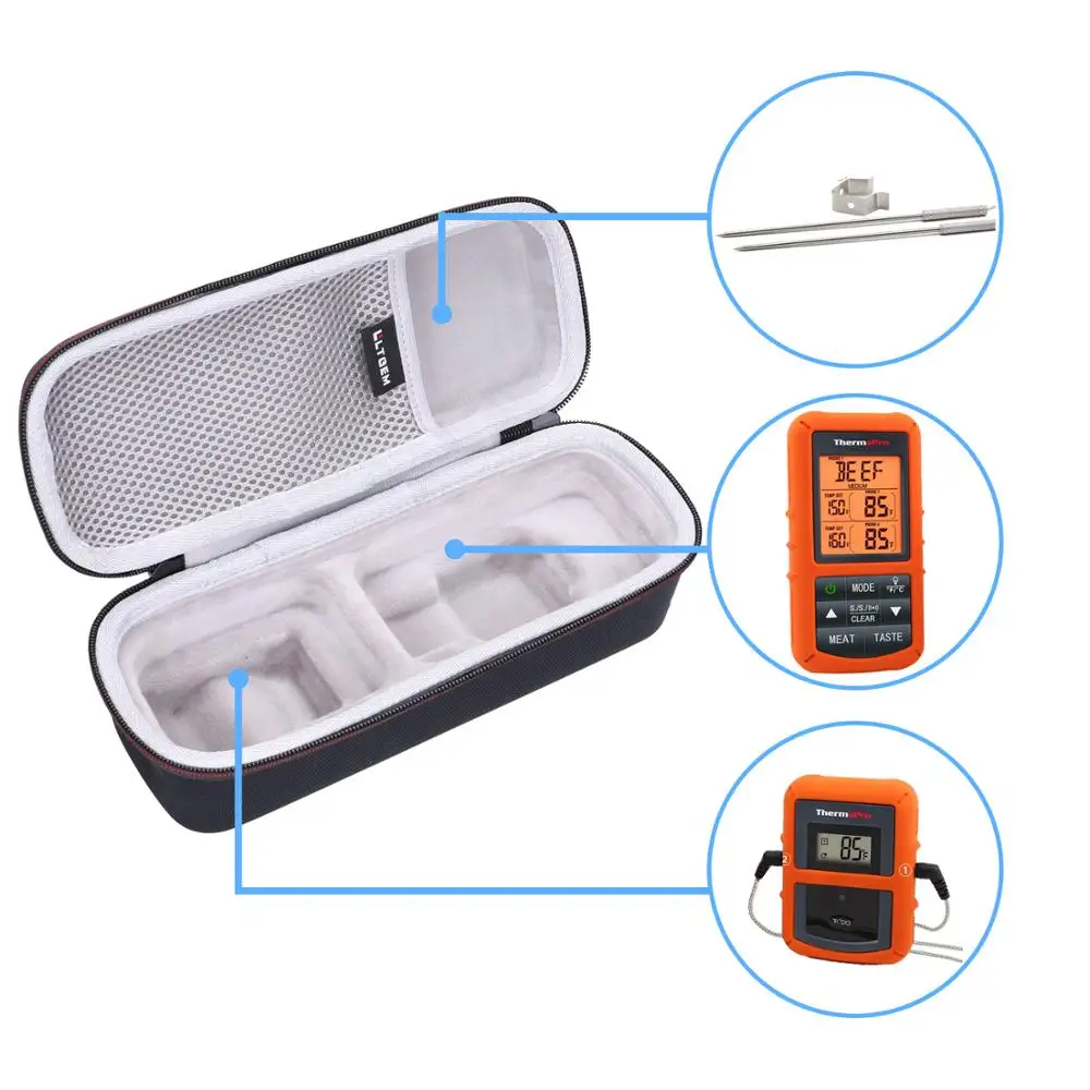 LTGEM EVA Black Dustproof Carrying Hard Case For ThermoPro TP20/TP08/TP07