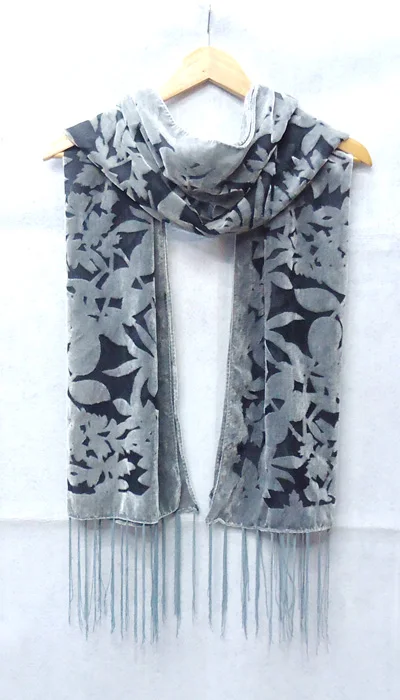 Pure Color Grey Leaves Burnout Velvet Silk Scarf Luxury Brand 2017 Euro Hot Women Scarf Wedding Pashmina Winter Dress Accessory