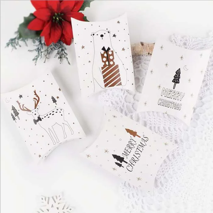 

50PCS Merry Christmas Candy Gift Boxes Guests Packaging Boxes Gift Bag Christmas Party Favors Kids Gift Decor Pillow